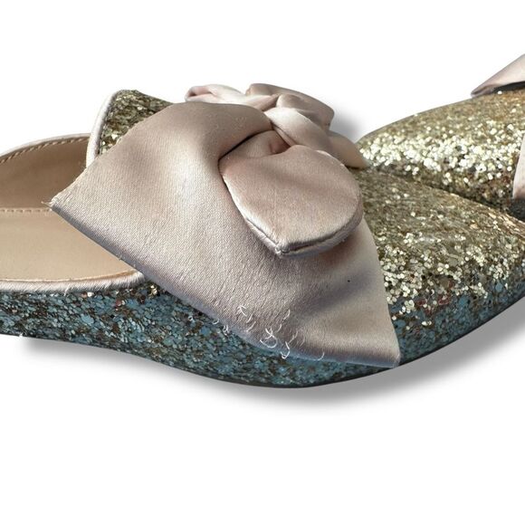 Crown & Ivy Elise Bow Glitter Mules Slip On Flats Size 6 - Picture 11 of 11